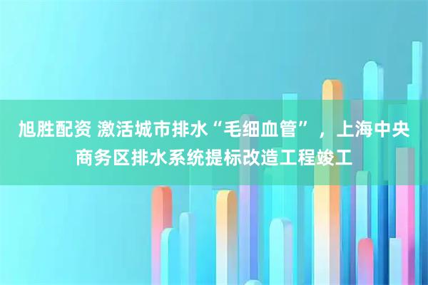 旭胜配资 激活城市排水“毛细血管” ，上海中央商务区排水系统提标改造工程竣工